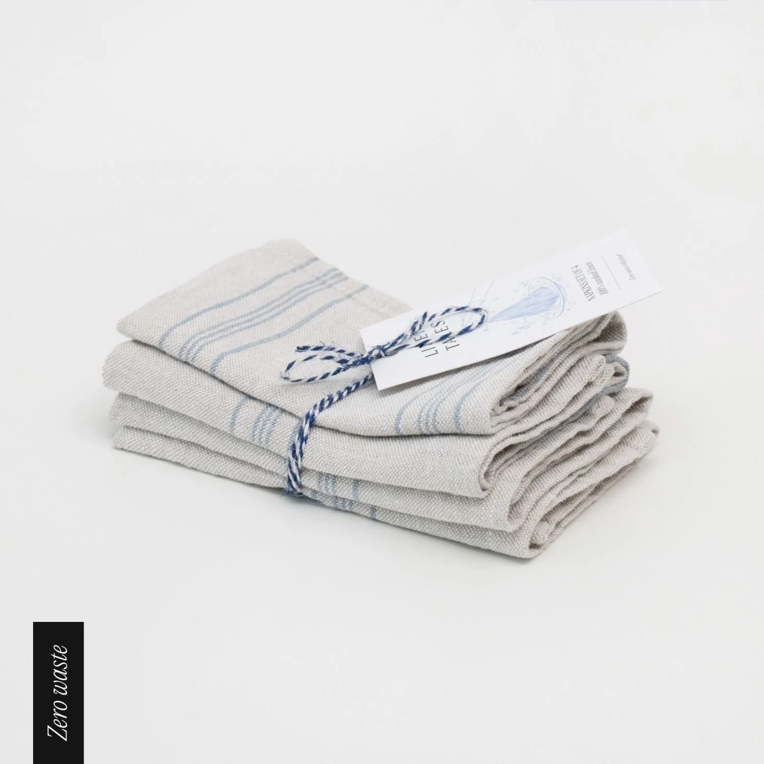 Zero Waste Grey Blue Wide Stripe Rustic Linen Napkins Set of 4