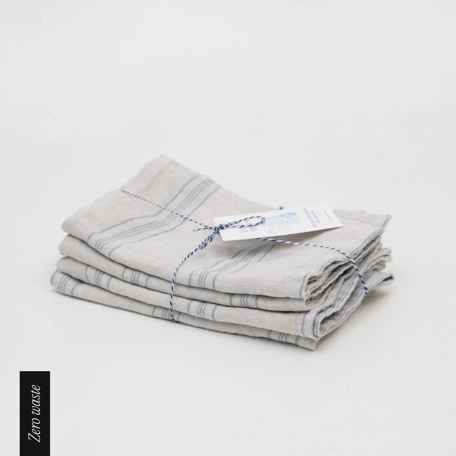 Zero Waste Grey Blue Wide Stripe Rustic Linen Kitchen Towels Set of - Image 2