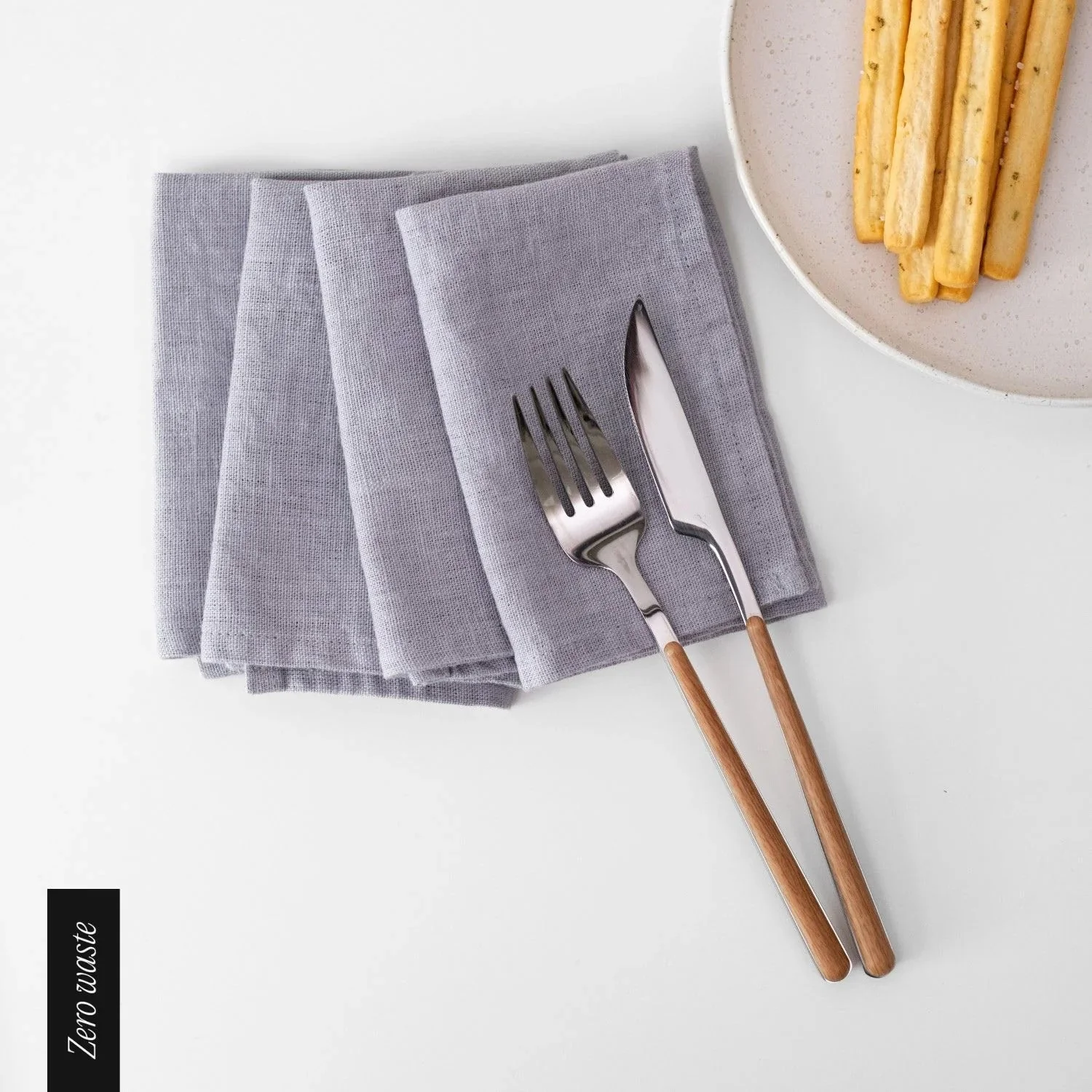 Zero Waste Light Grey Linen Napkins Set of 4