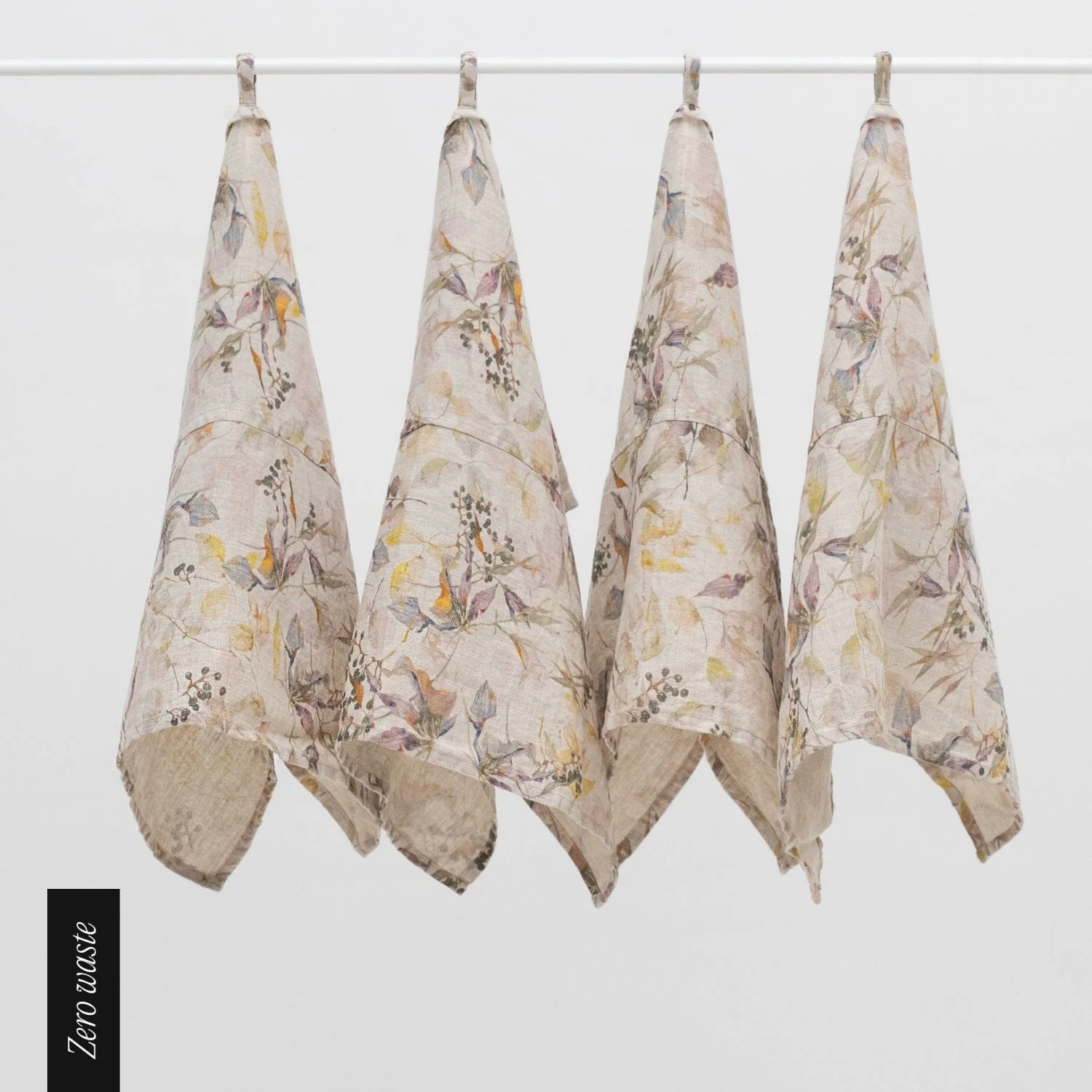 Zero Waste Meadow on Natural Linen Kitchen Towels Set of 4