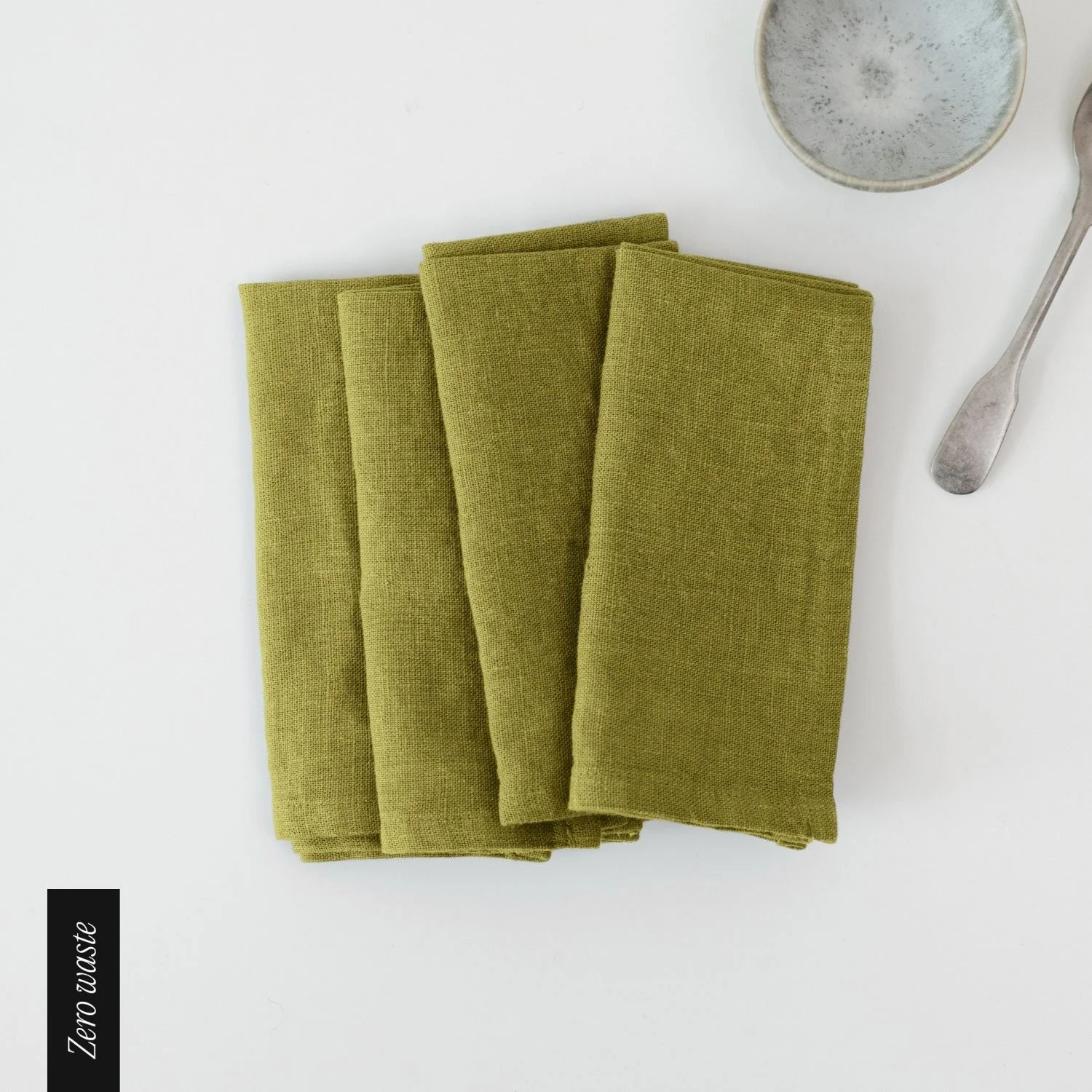 Zero Waste Moss Green Linen Napkins Set of 4
