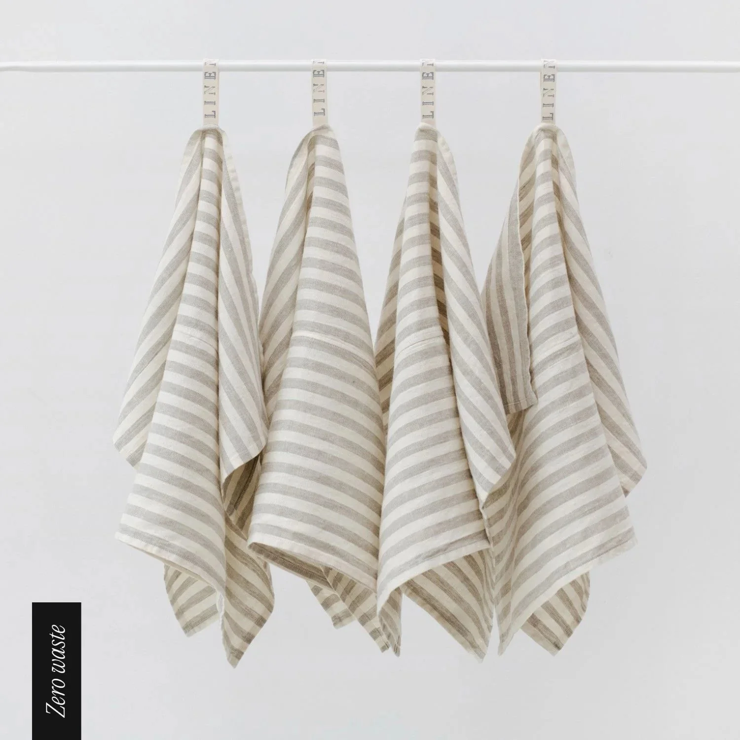 Zero Waste Natural White Stripes Linen Kitchen Towels Set of 4