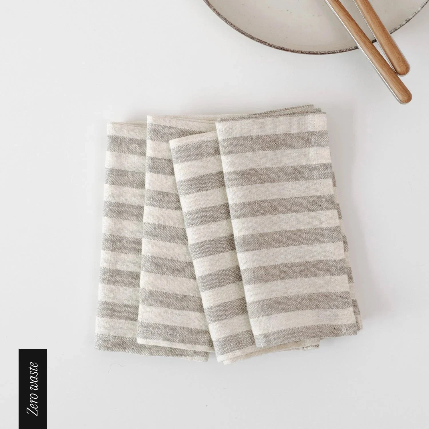 Zero Waste Natural White Stripes Linen Napkins Set of 4