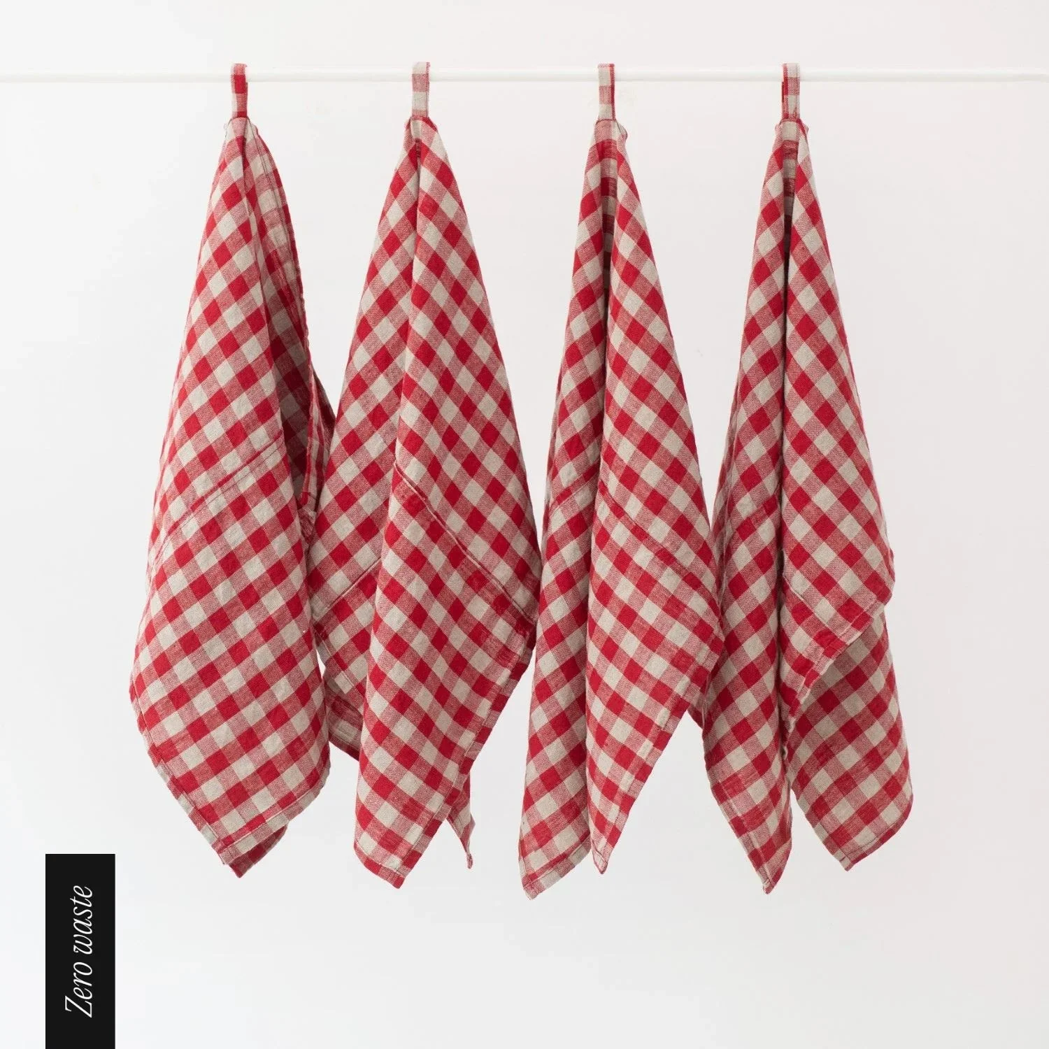 Zero Waste Red Gingham Linen Kitchen Towels Set of 4