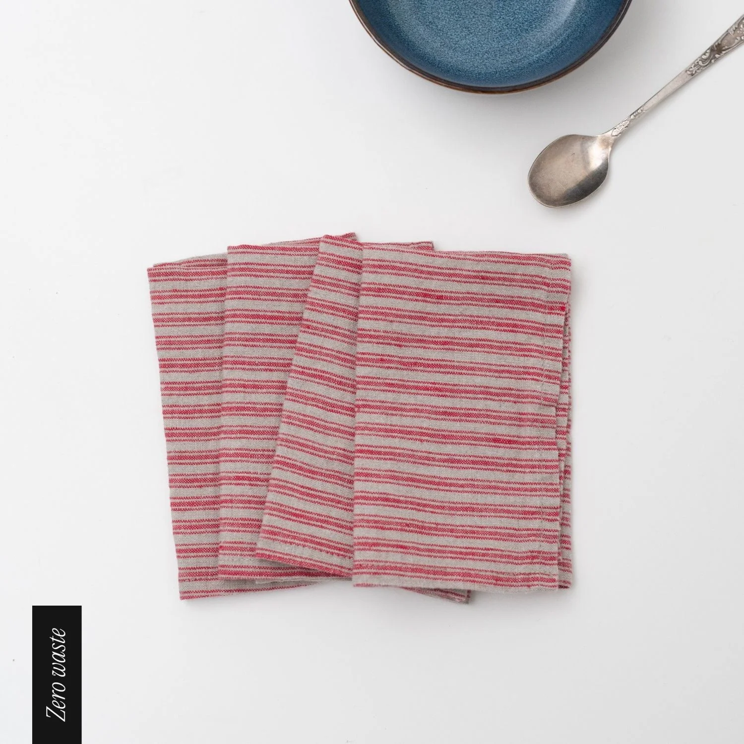 Zero Waste Red Natural Stripes Linen Napkins Set of 4