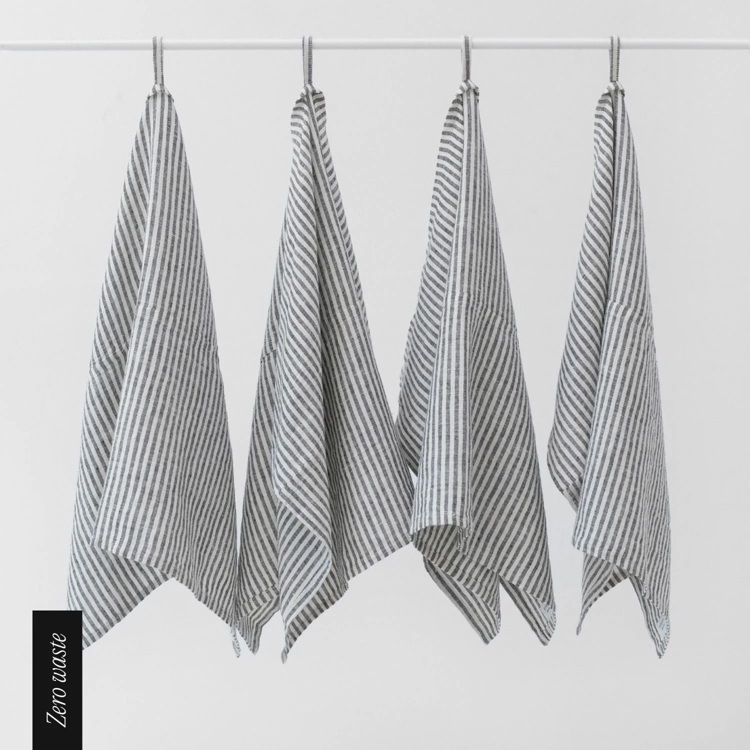 Zero Waste Thin Black Stripes Linen Kitchen Towels Set of 4