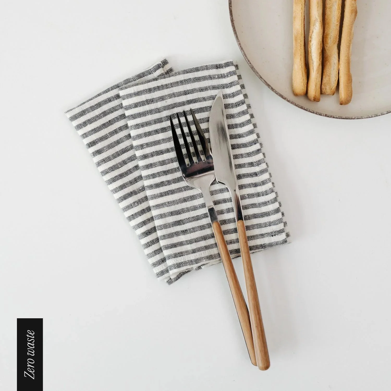 Zero Waste Thin Black Stripes Linen Napkins Set of 4